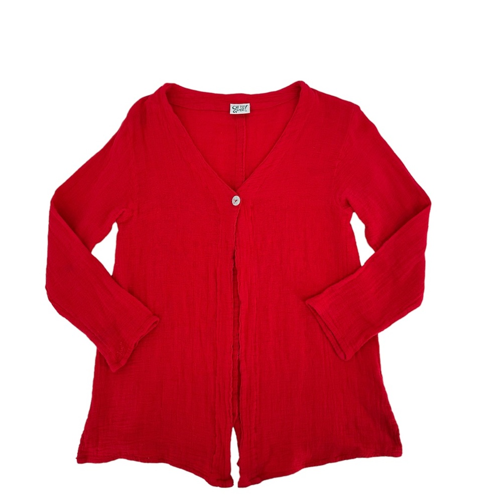 Oh My Gauze! Red 100% Cotton Button Long Sleeve Cardigan Top Sz 1
